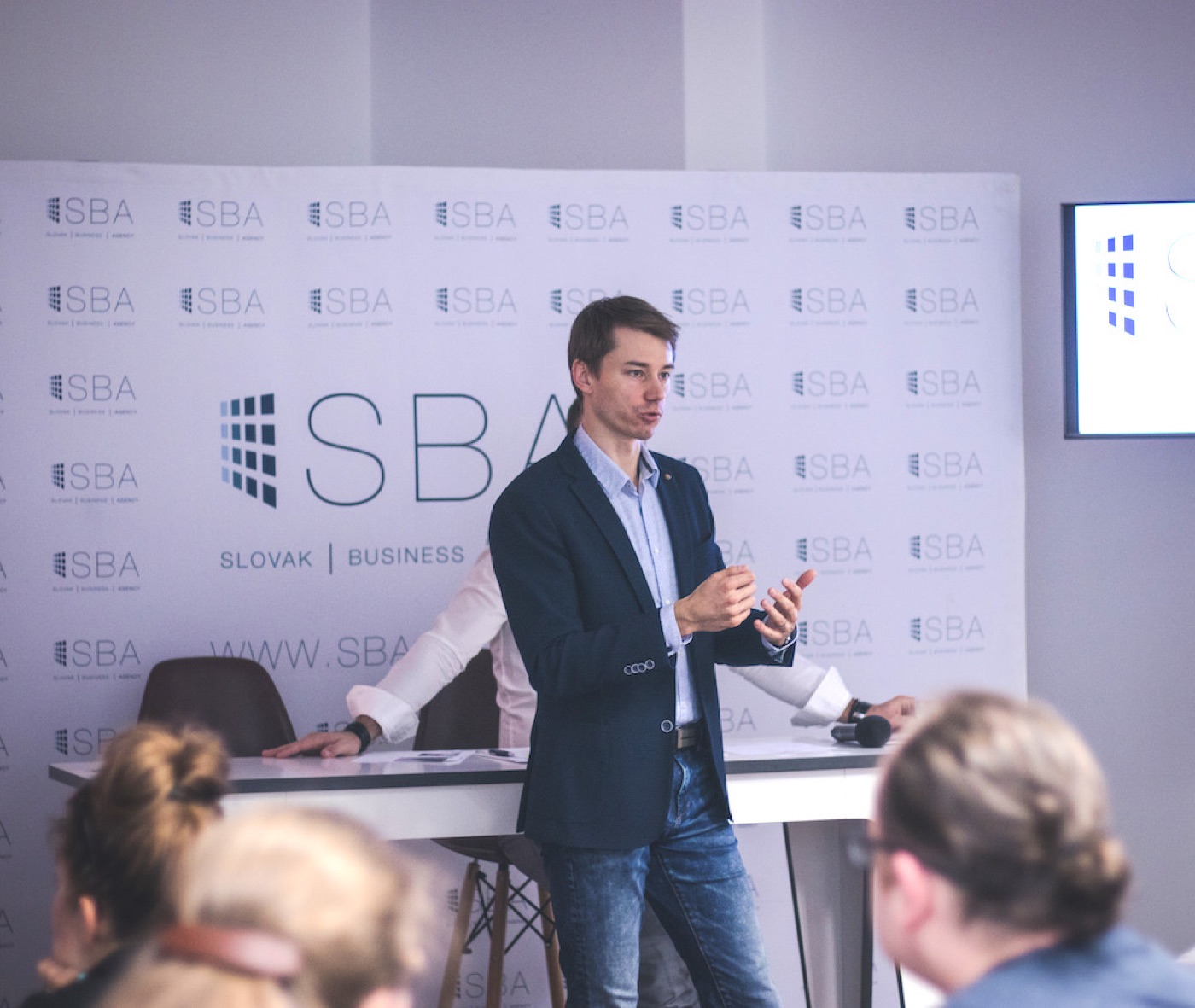 Michal Juhas speaking at the Slovak Business Agency (2018)